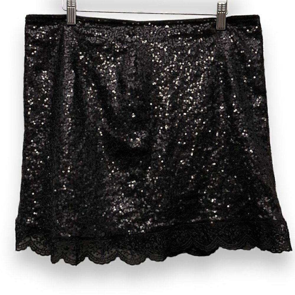 Black Sequins Skirt with Lace Trim